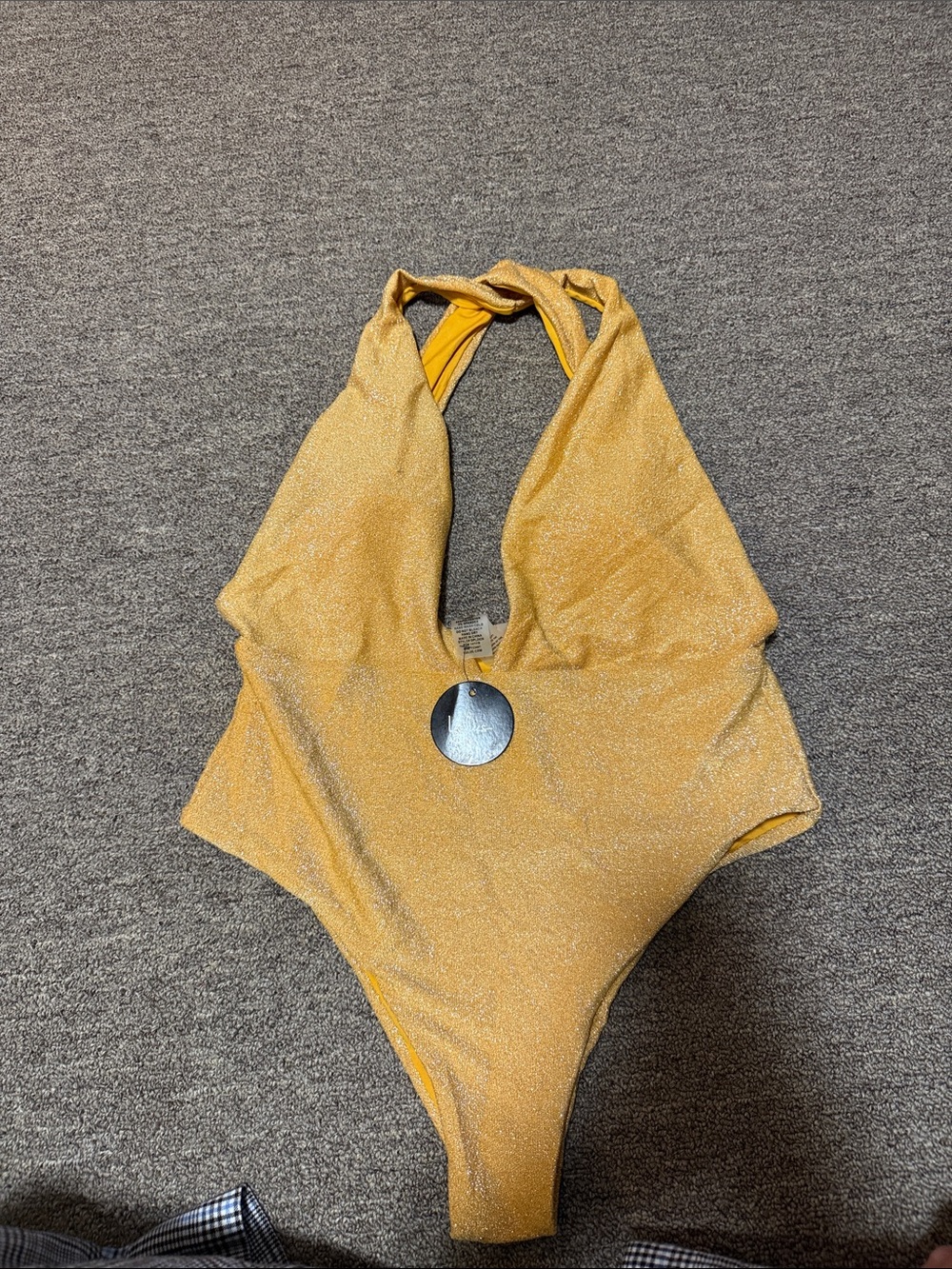 Shimmery Yellow Halter One-Piece Swimsuit